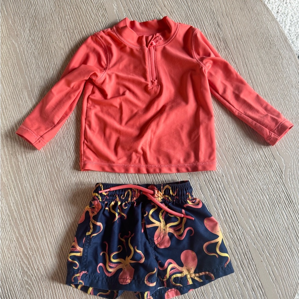 Carter’s blue & orange octopus swim set, size 12 months
